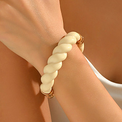 Бежевый Браслеты из сплава и смолы для женщин, твист, золотые, бежевые, внутренний диаметр: 2.17 дюйм (5.5 см)