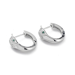 Платина Серьги-кольца с кубическим цирконием из латуни с покрытием из змеиной головы для женщин, долговечный, без свинца и без кадмия, платина, 18x20x7.5 мм, штифты : 0.8 мм