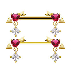 Золотой Латунные микропаве камелия кубический цирконий сердце соски штанги, 316 хирургические штифты из нержавеющей стали, золотые, 14 мм, штифты : 1.6 мм