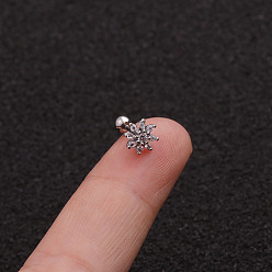 Снежинка Серьги-гвоздики из латуни с микропаве из прозрачного кубического циркония для женщин, 316l штифты из нержавеющей стали, цвет нержавеющей стали, снежинка, 6 мм, штифты : 0.8 мм