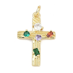 Настоящее золото 18K Латунные микропаве прозрачные подвески с фианитом, крест прелести, без кадмия и без свинца, долговечный, стойки покрытие, с целью перехода в кольце, реальный 18 k позолоченный, 23.5x15.5x2.5 мм, отверстие : 3 мм