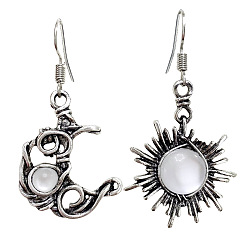 Белый Серьги из сплава из смолы, луна и солнце, слева и справа, античное серебро, белые, 10x6~7 мм