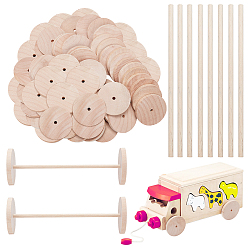 пшеница Наборы из 100шт. колес и палочек из необработанного дерева схима, поделки из дерева, цвет пшеницы, палка: 50 см, колесо: 15x0.5см, отверстие : 5x0.6 мм