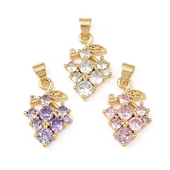 (52) Непрозрачная лаванда Кулон из циркония, виноградное очарование, долговечный, без кадмия и без свинца, реальный 18 k позолоченный, разноцветные, 20.5x14x3.5 мм, отверстие : 5x3.5 мм