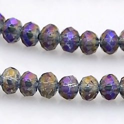 Серый Полная радужная граненая нить стеклянных бусин рондель, серые, 3.5x2.5 мм, отверстие : 1 мм, около 100 шт / нитка, 10 дюйм