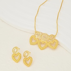 Настоящее золото 18K Элегантные латунные серьги-гвоздики в форме сердца и ожерелья с подвесками для женщин, реальный 18 k позолоченный