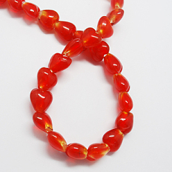Orange Red Handmade Silver Foil Glass Beads, Heart, Orange Red, 28x24~28x15~17mm, Hole: 2mm