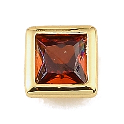 Red Brass Pave Cubic Zirconia Cabochons, Square, Faceted, Pointed Back, Rack Plating, Long-Lasting Plated, Cadmium Free & Lead Free, Real 18K Gold Plated, Red, 5.5x5.5x3mm