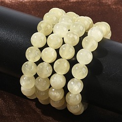 Golden Silk Jade Натуральные золотистые шелковые нефритовые круглые браслеты из бусин на эластичной основе для женщин, бусины : 10 мм, внутренний диаметр: 1.97 дюйм (5 см)