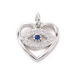 Платина Латунные микро проложить кубического циркония прелести, с целью перехода в кольце, без кадмия и без свинца, сердце с оберегами от сглаза, платина, 13x12.5x2.5 мм, отверстие : 2.8 мм