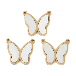 Настоящее золото 18K Ионное покрытие (ip) 304 подвески из нержавеющей стали, с паве-ракушкой, очарование бабочки, реальный 18 k позолоченный, 13.5x15x1.5 мм, отверстие : 1.2 мм