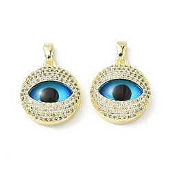 Настоящее золото 18K Печатная латунная микропаве из кубических цирконий со стеклянными подвесками, глаза очаровывают, реальный 18 k позолоченный, 17.5x15.5x6.5 мм, отверстие : 2.3x4 мм