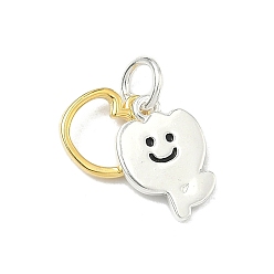 Яблоко 925 Подвески из стерлингового серебра с черной эмалью в виде улыбающегося лица и цветка, золотой и серебряный, с печатью 925, яблоко, 11x8x1 мм, Перейти кольцо: 5x1 мм, 3 мм внутренним диаметром