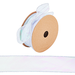Clear AB 1 Roll  Rainbow Glitter Organza Ribbon, Bowknot, Flower, Gift Decoration, Clear AB, 1-7/8~2-1/8 inch(4.8~5.5cm)