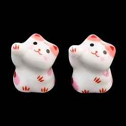 Pink Расписанные вручную фарфоровые бусины ручной работы, миниатюрная форма кошки, розовые, 19.5~20x16.5~17x14~15 мм, отверстие : 2.5~3 мм
