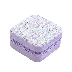 Лиловый Квадратные коробки на молнии для хранения ювелирных изделий из искусственной кожи, органайзер для украшений с полиэстером внутри, для сережек, Кольца, , сирень, 10x10x5 см