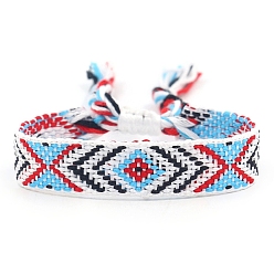 Светло-Голубой Женские браслеты на плоской подошве из полиэстера в этническом стиле с ромбическим шнуром, регулируемый браслет с кисточкой, Небесно-голубой, 5-7/8 дюйм (15 см)