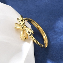 Золотой 925 регулируемые кольца из серебра, бантом, золотые, бант : 8x13 мм, размер США 6 (16.5 мм)