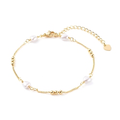 Golden Brass Beaded Bracelets, with Curb Chains and Heart Glass Beads, Golden, 7-5/8 inch(19.5cm)
