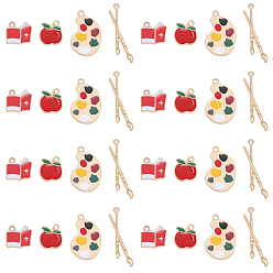 (52) Непрозрачная лаванда 32шт 4 подвески из эмалевого сплава в стиле зина, золотой свет, палитра и яблоко и кисть, разноцветные, 15.5~45.5x10~17x1.4~4 мм, отверстие : 1.8~3.2 мм, 8 шт / стиль