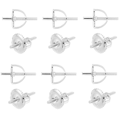Серебро 6 наборы 925 серебряные гайки для ушей со штифтами, серебряные, 6x4.5 мм, отверстие : 0.7 мм, 11x1 мм, 2 шт / комплект