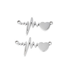 Stainless Steel Color Non-Tarnish 201 Stainless Steel Connector Charms, Heart, Stainless Steel Color, 24x15x1mm, Hole: 1.4mm