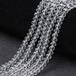 Clear Glass Beads Strands, Faceted, Rondelle, Clear, 6x5mm, Hole: 1mm, about 83~85pcs/strand, 38~39cm