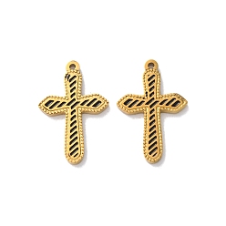 Настоящее золото 18K Ионное покрытие (IP) 304 подвески из нержавеющей стали с черной эмалью, крест очарование, реальный 18 k позолоченный, 19x12.5x1.5 мм, отверстие : 1 мм