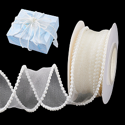 (404) Непрозрачное AB Кислое яблоко 5 ярдов шифоновой жатой ленты, кружевной отделкой, со смолевыми бусинами, аксессуары для одежды, цветочный белый, 1-5/8 дюйм (40 мм), около 5.00 ярдов (4.57 м) / рулон