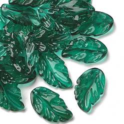 Темно-Зеленый Прозрачные чешские подвески лэмпворк ручной работы, золотой фольгой, лист прелести, темно-зеленый, 28x17x3.5 мм, отверстие : 1.2 мм