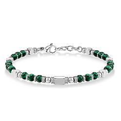 Малахит Регулируемые 304 браслеты из нержавеющей стали с бусинами из драгоценных камней, прямоугольные, 6-1/4 дюйм (16 см)