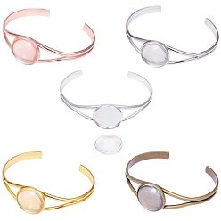 Mixed Color DIY Bangle Making, with Brass Bangle Makings, Cuff Bangles, Flat Round and Transparent Glass Cabochons, Mixed Color, Tray: 19.5mm, 2 inchx2-1/2 inch(5.2x6.55cm)