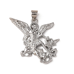 Серебро Латунные подвески, святой архангел михаил, серебряные, 24x31x3.5 мм, отверстие : 3.2x3.8 мм