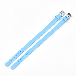 Light Sky Blue Silicone Watch Bands, with 201 Stainless Steel Clasps, Light Sky Blue, 8-7/8 inch(22.5~22.7cm), 10x3mm