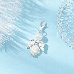 Серебро Подвески из искусственного жемчуга и сплава ангелов, Сплав с застежками когтя омара, серебряные, 42 мм