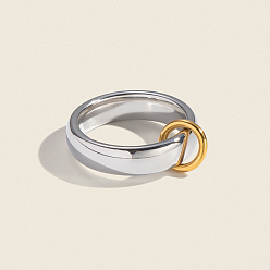 Позолоченный и Цвет Нержавейки Двухцветный 304 перстень из нержавеющей стали для женщин, настоящее золото и нержавеющая сталь, 5.4 мм, внутренний диаметр: 17.4 мм