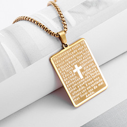 Золотой Религия 304 прямоугольный кулон в виде библейского креста из нержавеющей стали для молитвы, ожерелье для мужчин и женщин, золотые, 23.62 дюйм (60 см)