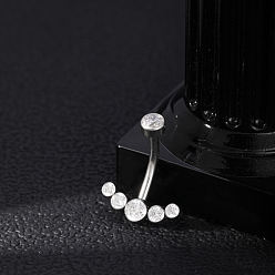 Луна 304 Кольца для пупка в форме изогнутой штанги из нержавеющей стали с прозрачным кубическим цирконием, цвет нержавеющей стали, луна, 19 мм, штифты : 1.6 мм, Руководитель: 4.5x5 mm