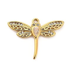 Dragonfly 304 из нержавеющей стали Кристалл Rhinestone подвески, реальный 18 k позолоченный, стрекоза, 22x29.5x3.5 мм, отверстие : 1.6 мм