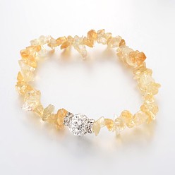 Citrin Chips natürliche Citrin (gefärbt und erhitzt) Perlen Stretch-Armbänder, mit Fimo-Perlen Strass, 61 mm