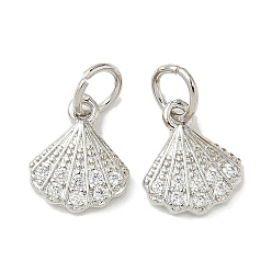 Платина Латунные микро проложить кубического циркония подвески, подвески в форме ракушек, стойки покрытие, долговечный, с целью перехода в кольце, платина, 12x10x2.5 мм, отверстие : 4.2 мм
