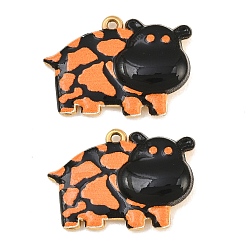 Coral Printed 304 Stainless Steel Enamel Pendants, Dairy Cattle Charms, Ion Plating(IP), Real 18K Gold Plated, Coral, 16x22x4mm, Hole: 1mm