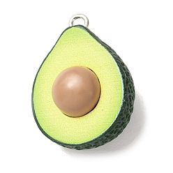 Avocado Fruit Opaque Resin Imitation Food Pendants, with Platinum Alloy Loop, Avocado Charm, 25.5x19.5x15mm, Hole: 2mm