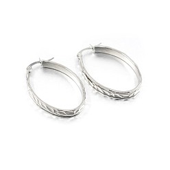 Couleur Acier Inoxydable Boucles d'oreilles créoles en acier inoxydable résistantes au ternissement, boucles d'oreilles hypoallergéniques, ovale, couleur inox, 304mm, pin: 38x25x4.5 mm