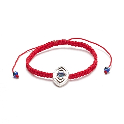 Evil Eye Браслет из плетеных бусин из смолы сглаза и сплава, регулируемый браслет для женщин, конский глаз, внутренний диаметр: 2~4-1/8 дюйм (5~10.3 см), лошадь глаз: 12x21x3.5 мм