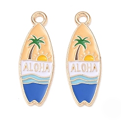 Golden Alloy Enamel Pendants, Surfboard Charms, Golden, 24x8.5x1mm, Hole: 1.8mm