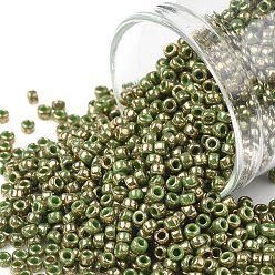 (1702) Gilded Marble Green Toho runde Rocailles, japanische Rocailles, (1702) vergoldetes Marmorgrün, 11/0, 2.2 mm, Bohrung: 0.8 mm, ca. 50000 Stk. / Pfund