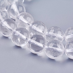 Clear Natural Quartz Crystal Beads Strands, Rock Crystal Beads, Round, Clear, 10mm, Hole: 1mm, about 38pcs/strand, 14.9 inch