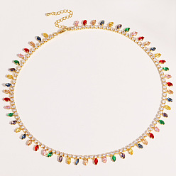 Разноцветный Женские теннисные колье с бахромой из кубического циркония и инкрустацией в виде конского глаза., золотые, красочный, 15.75 дюйм (40 см)