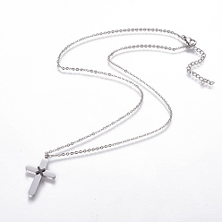 Черный Цвет Металла & Цвет Нержавеющей Стали 304 подвесные из нержавеющей стали ожерелья, с когтями омара застежками и кабельных цепей, крестик, металлический черный & цвет нержавеющей стали, 18.1 дюйм (46 см), Кулон : 30x19x2 мм